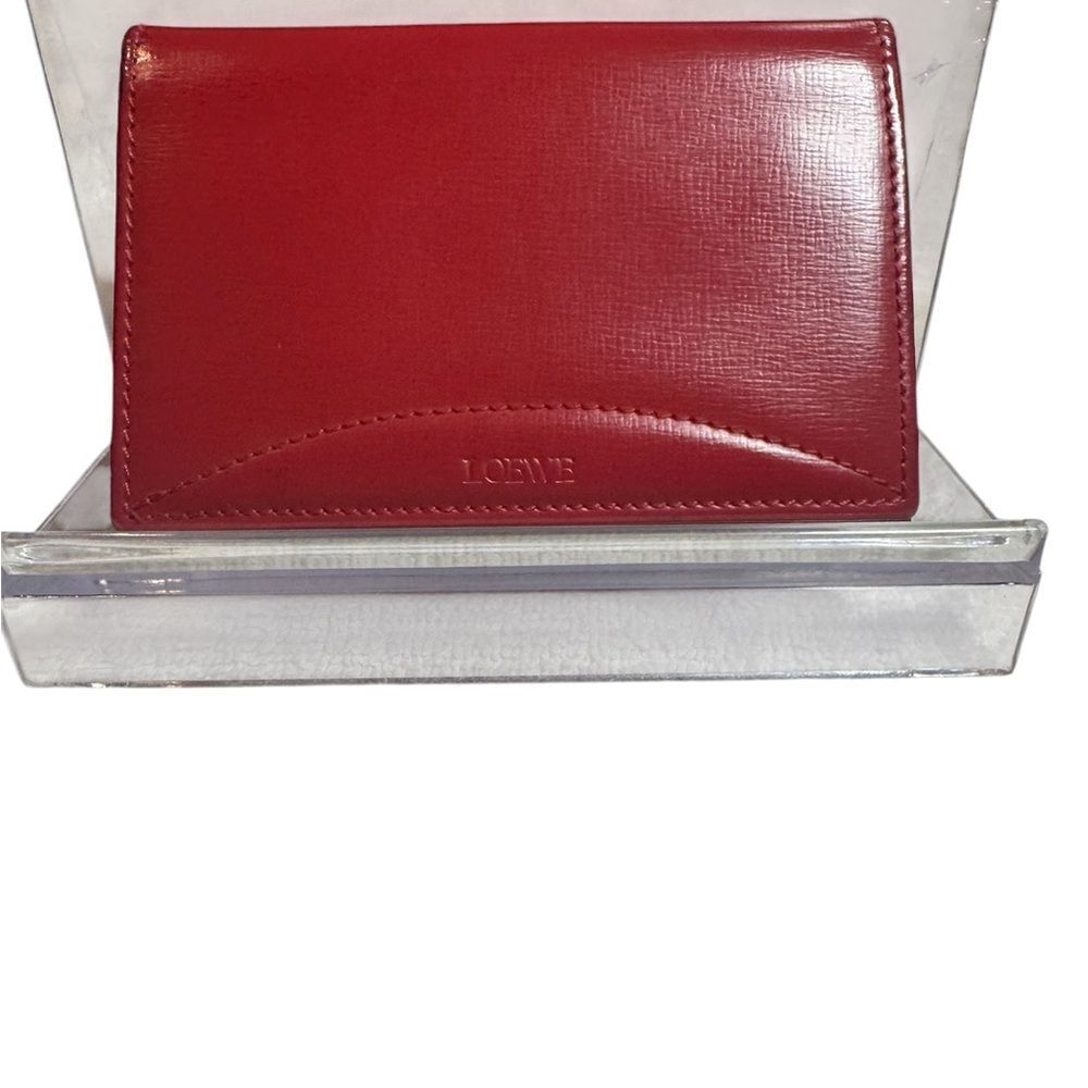 Auth Loewe Smooth Red Leather Bifold Card Holder